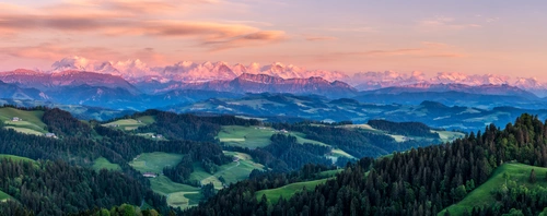 Швейцария, горы, Оберлендская панорама, зелёные, голубые, розовые