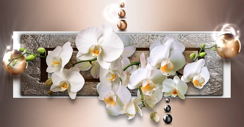 цветы, орхидеи, лепестки, прямоугольник, блеск, шары, белые, бежевые